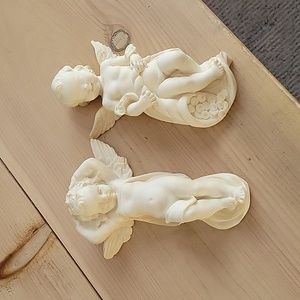 A. Giannelli Vintage Alabaster White Cherub Wall Hangings - 2